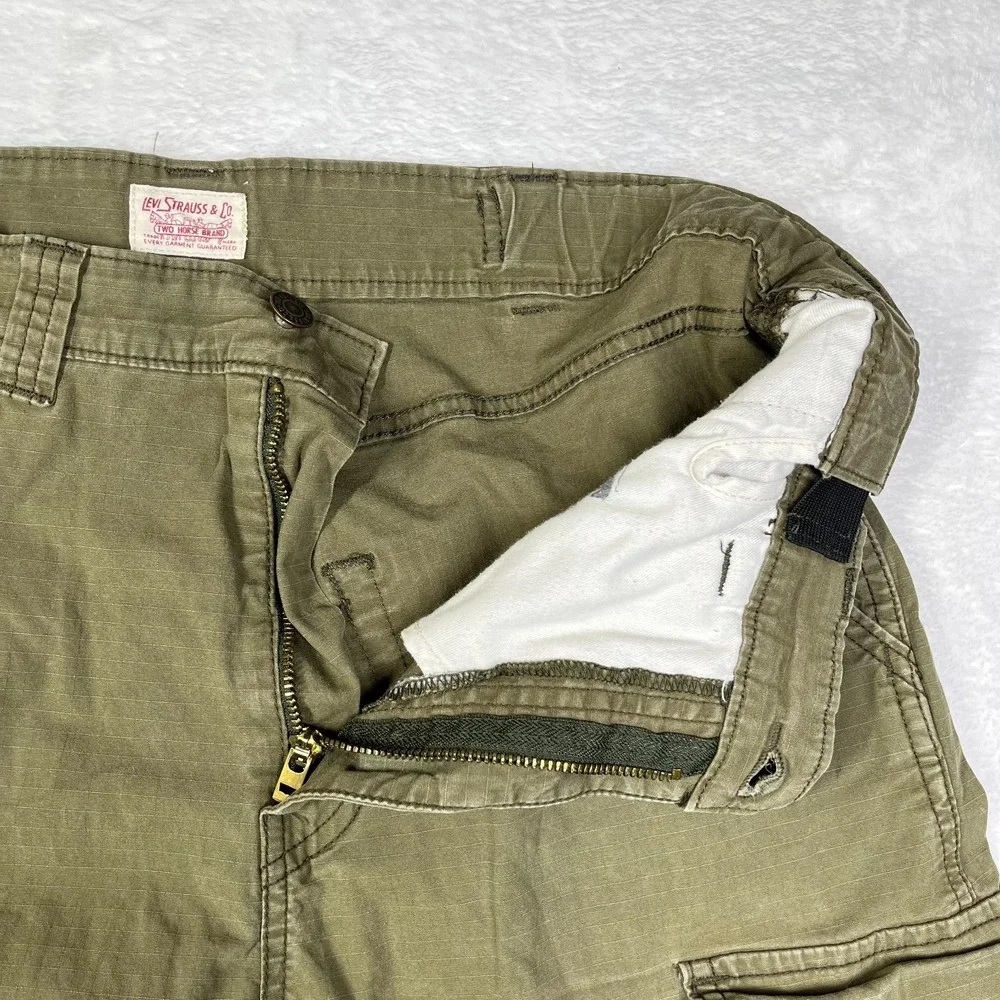 Levi Strauss Two Horse Cargo Skinny Jeans Mens Olive Green Denim Utility - 33X30